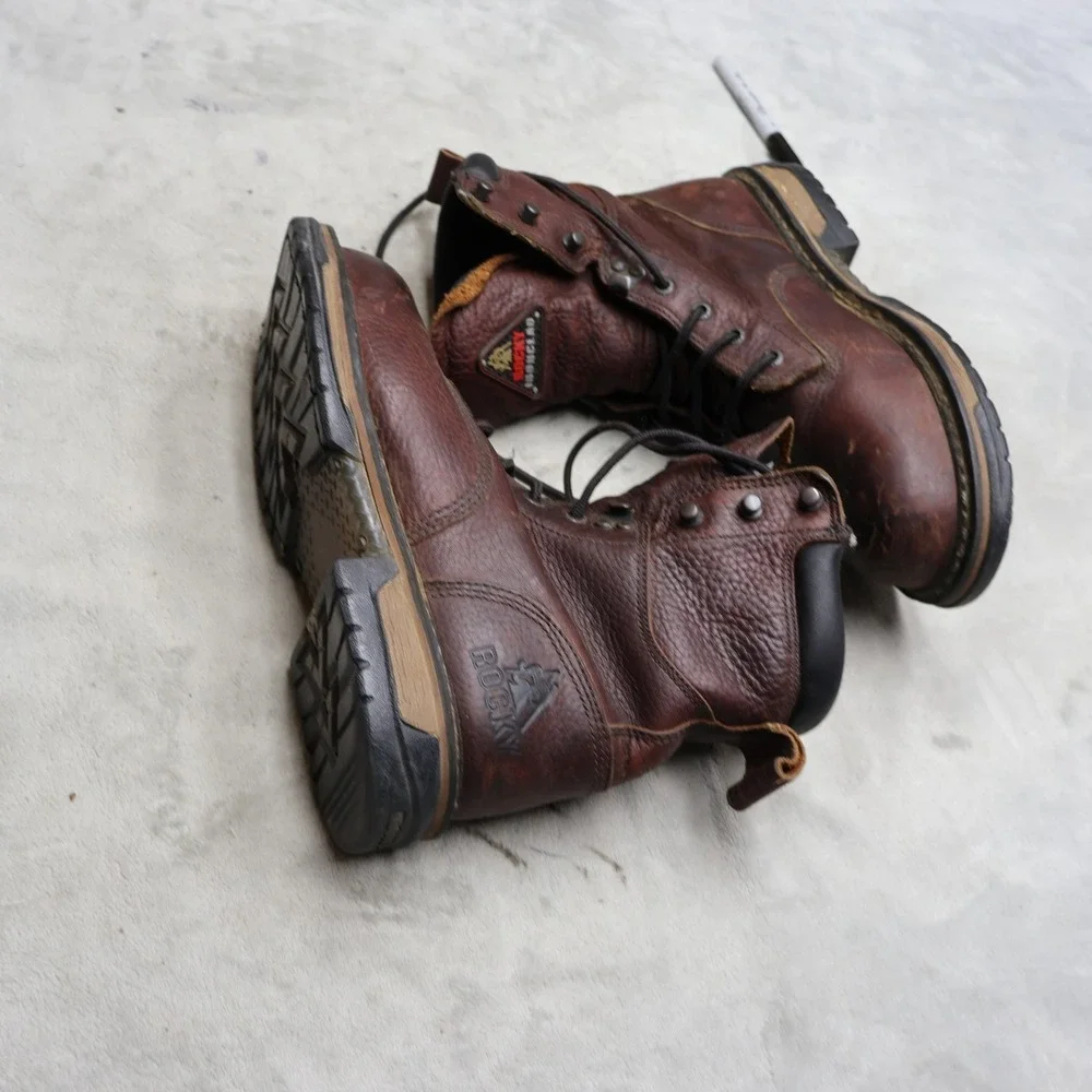 Rocky Men 8W Work Boots Brown Leather Ironclad Steel Toe Lace Up Waterproof 6693